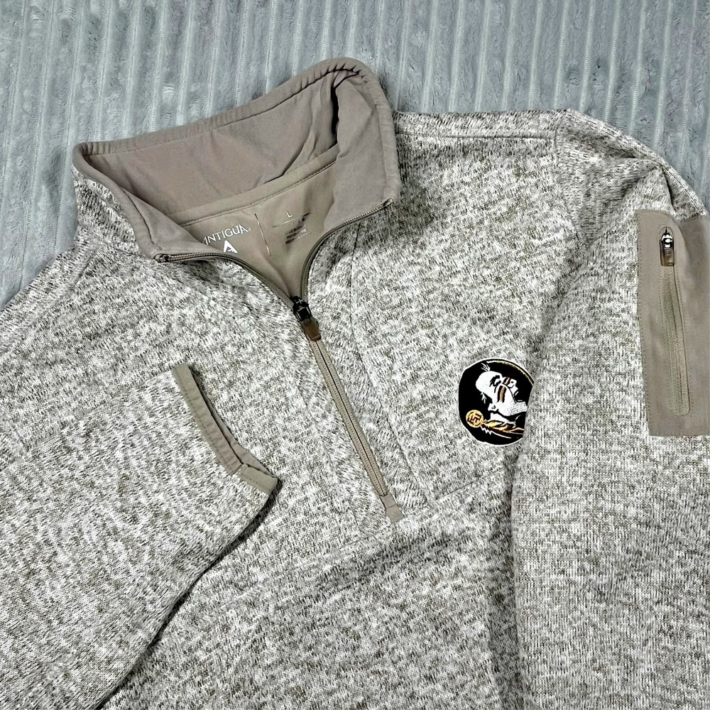 Florida State University Seminoles 1/4 Zip Sweater Mens L Preppy Heathered Brown